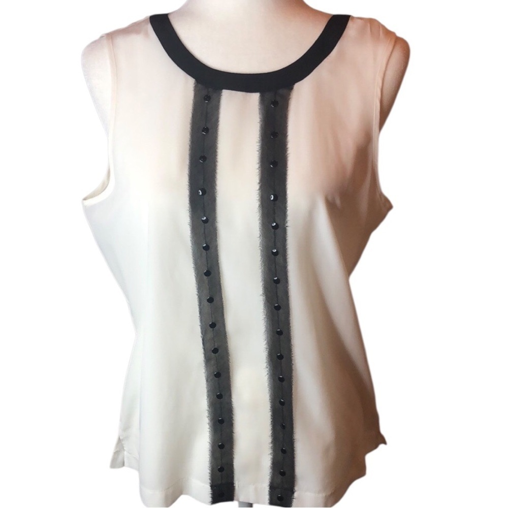 NWT ROBBI & NIKKI Elegant Black Cream Sleeveless Blouse Round Neckline Small